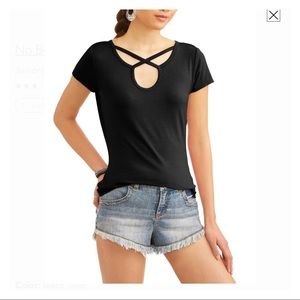 Criss Cross Key Hole Neck Tee